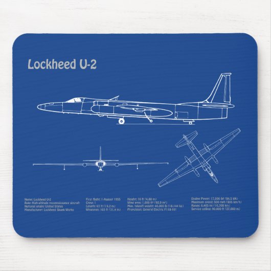 U-2 Dragon Lady - Airplane Blueprint Plans AD Mousepad (Vorne)