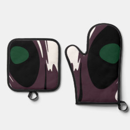U-Bahn: Abstrakt Schwarz, Weiß, Lila und Grün Ofenhandschuh & Topflappen-Set