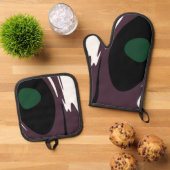 U-Bahn: Abstrakt Schwarz, Weiß, Lila und Grün Ofenhandschuh & Topflappen-Set (Oben Unten)