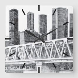 U-Bahn-Brücke Quadratische Wanduhr