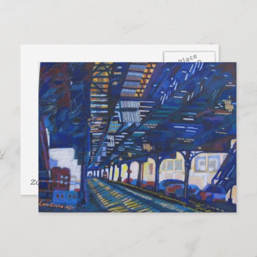 U-Bahn in Upper Manhattan unter den Spuren. Postkarte (Vorne/Hinten)