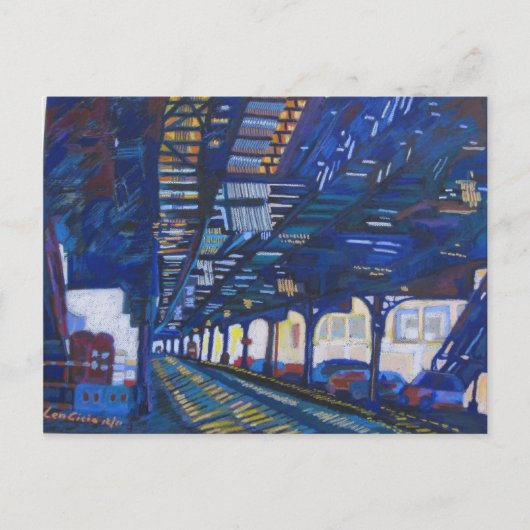 U-Bahn in Upper Manhattan unter den Spuren. Postkarte (Vorderseite)