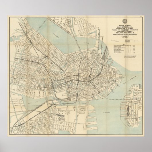 U-Bahn-Karte Vintag Downtown Boston (1917) Poster (Vorne)