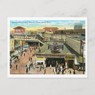 U-Bahn-Station, Coney Island, Brooklyn Vintage Postkarte