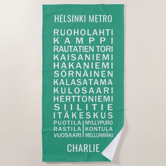 U-Bahn-Stationen in Helsinki individuelle Name und Strandtuch (Vorderseite)