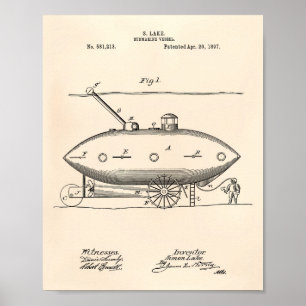U-Boot 1897 Patent Art Old Peper Poster