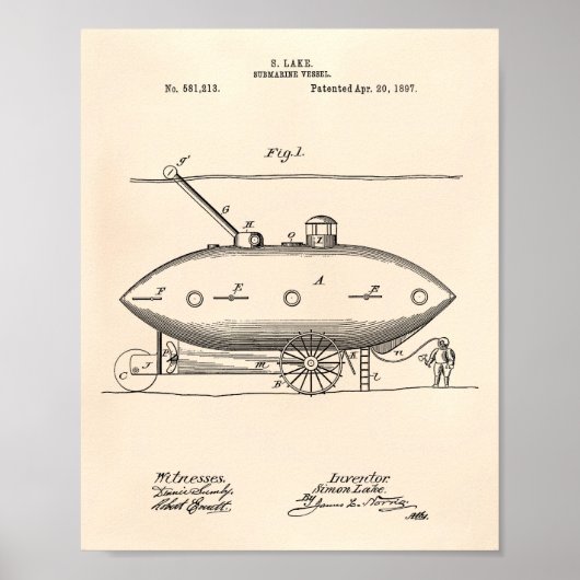 U-Boot 1897 Patent Art Old Peper Poster (Vorne)