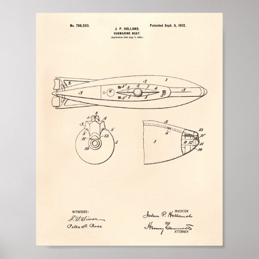 U-Boot 1902 Patent Art Old Peper Poster (Vorne)