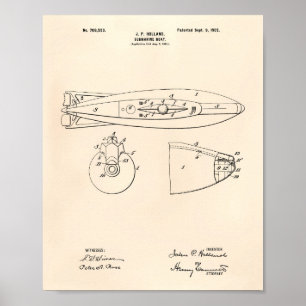 U-Boot 1902 Patent Kunst Altes Papier Poster