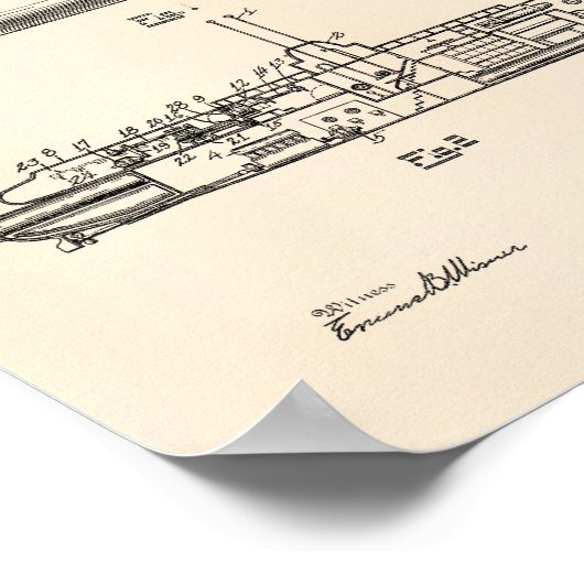 U-Boot 1919 Patent Art Old Peper Poster (Ecke)