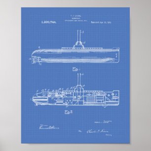 U-Boot 1919 Patent Kunst Blaupause Poster