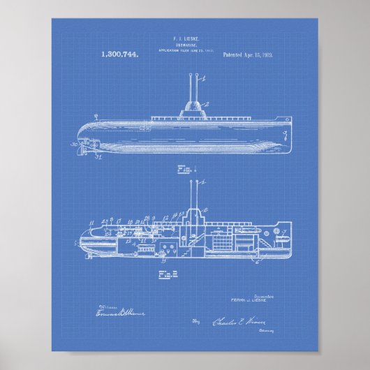 U-Boot 1919 Patent Kunst Blaupause Poster (Vorne)