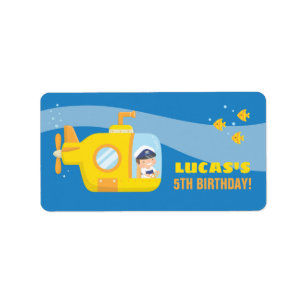 U-Boot Boy Underwater Birthday Party Labels Adressaufkleber