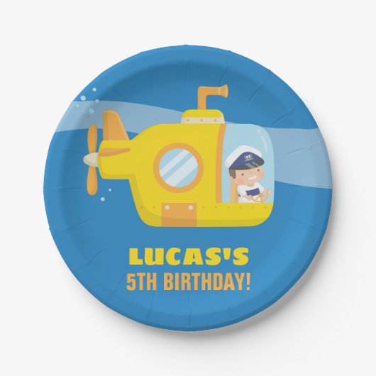 U-Boot Boy Underwater Geburtstagsparty Pappteller (Vorderseite)