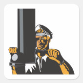 U-Boot-Captain mit Periscope Quadratischer Aufkleber (Vorderseite)