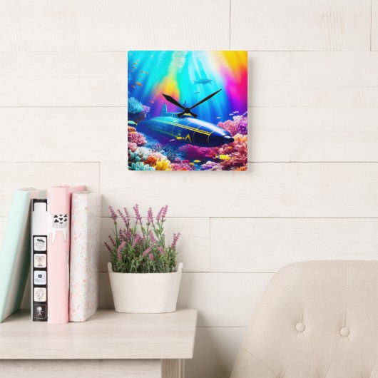 U-Boot in schönem Ozean Quadratische Wanduhr (Lesesaal)