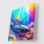 U-Boot in schönem Ozean Quadratische Wanduhr (Winkel)