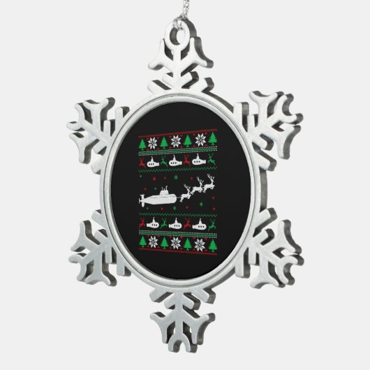 U-Boot-Marine Ugly Weihnachtssüßer Schneeflocken Zinn-Ornament (Rechts)