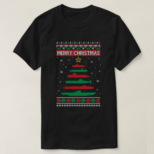 U-Boot-Militärbaum Sonniges Weihnachten Weihnachte T-Shirt (Design vorne)