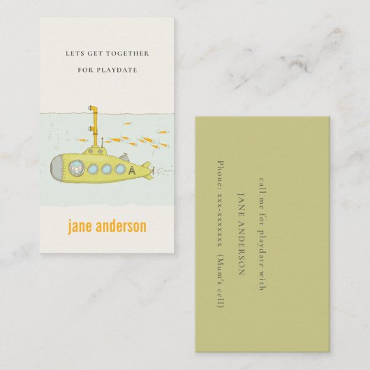 U-Boot-Monogramm-Kid-Playdate-Aufruf Visitenkarte (Vorne/Hinten)