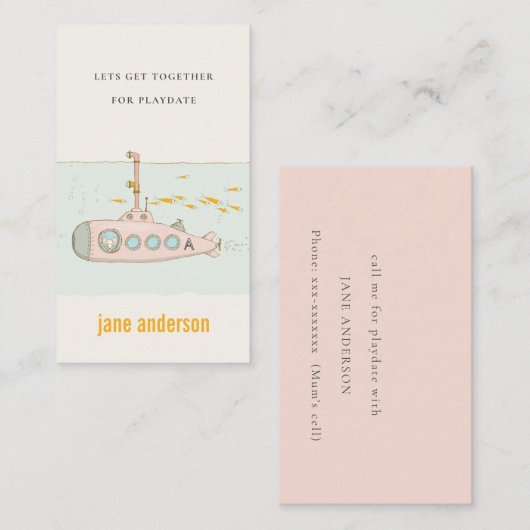 U-Boot-Monogramm-Kid-Playdate-Aufruf Visitenkarte (Vorne/Hinten)
