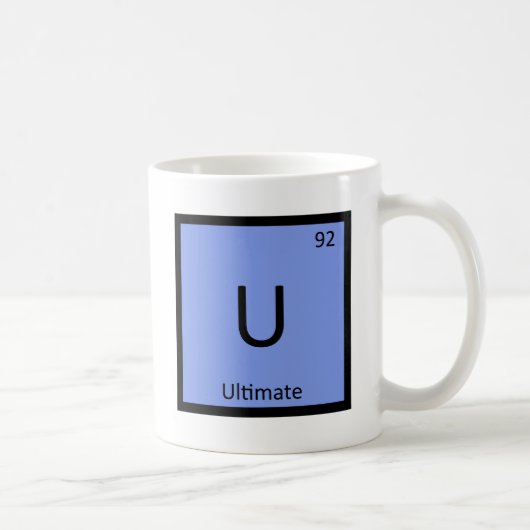 U - Entscheidender Frisbee trägt Chemie-Symbol zur Kaffeetasse (Rechts)
