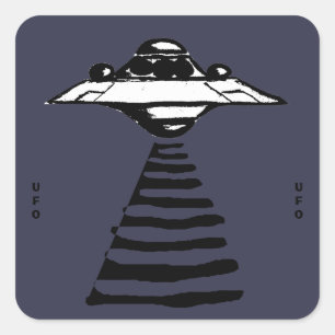 U.F.O. - Schwarz und Weiß auf Lila Quadratischer Aufkleber