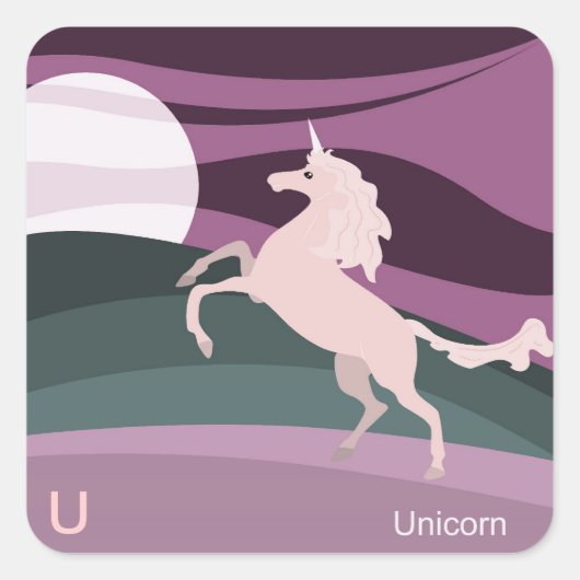 U für Einhornkleber Quadratischer Aufkleber (Vorderseite)