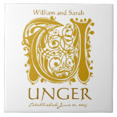 U Gold Monogram on White - Names Wedding Date Tile Fliese (Vorderseite)