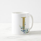 U Goldener Erstling mit blauem Blumenblättern Kaffeetasse (VorderseiteRechts)
