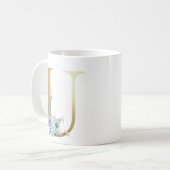 U Goldener Erstling mit blauem Blumenblättern Kaffeetasse (Vorderseite Links)