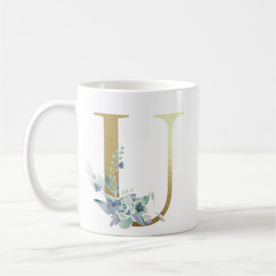 U Goldener Erstling mit blauem Blumenblättern Kaffeetasse