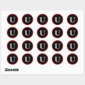 U: Initial U Letter U Red, White & Black Stickers (Blatt)