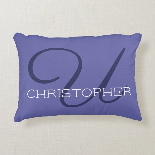 U Initiale Kalligrafie Trendy Blau Chic Dekokissen (Vorderseite)