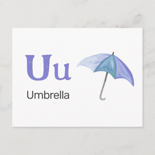 U is for Umbrella - Alphabet Flash Card Postkarte (Vorderseite)