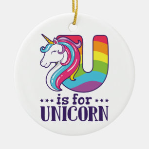 U ist für Unicorn Alphabet Keramik Ornament