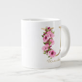 U Letter Gold Monogram Pink Magenta Floral Jumbo-Tasse (Vorderseite Rechts)