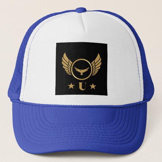 U Letter Symbol Logo Gold Eagle Image Cap Monogram Truckerkappe (Vorderseite)
