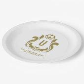 U Monogram Gold Wappen Pappteller (Schrägansicht)
