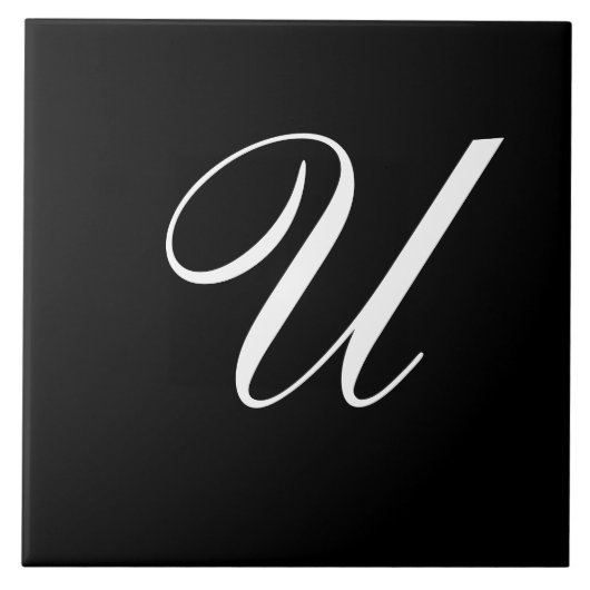 U Monogram Initial White on Black Fliese (Vorderseite)