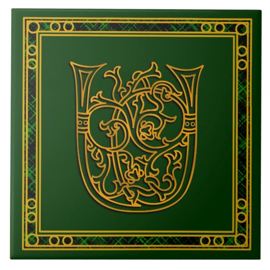 U Monogram "Irish Gold on Green" Keramik Tile Fliese (Vorderseite)
