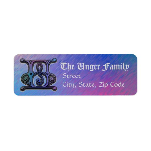 U Monogram "Old World Blue" Design Address Lables (Vorne)