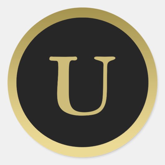 U: Monogram U Elegant Gold und Black Sticker (Vorderseite)