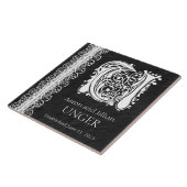 U Monogram "White Lace on Black" Hochzeitszange Fliese (Seite)