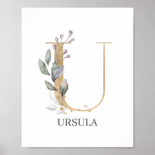U Monogramm Floral Personalisiert Poster (Vorne)