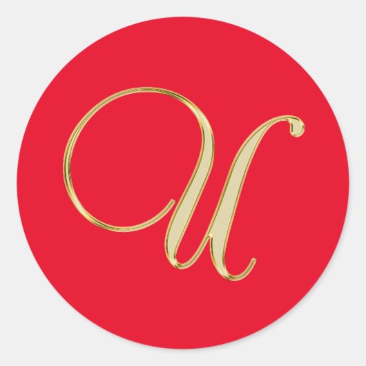 U Monogramm Gold Runder Aufkleber (Vorderseite)