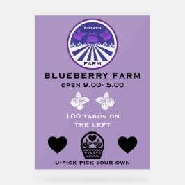 U-Pick Blueberry Farm Werbeaktion Acrylschild