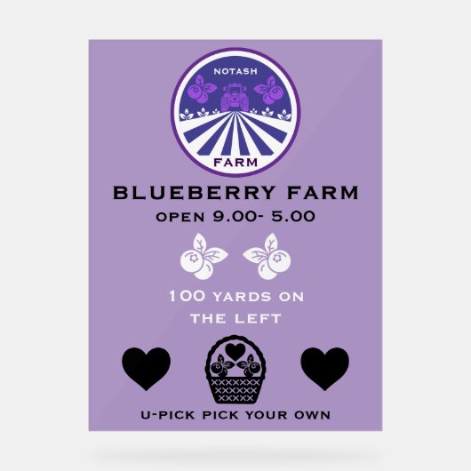 U-Pick Blueberry Farm Werbeaktion Acrylschild (Vorderseite)