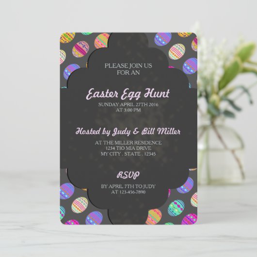 U-Pick-Colour/Verzaubert Eier-Blackboard-Chalk Einladung (Stehend Vorderseite)