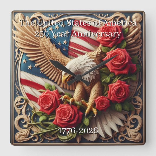 U.S.A. 250th Anniversary Wall Clock Quadratische Wanduhr (Vorderseite)